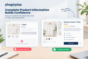A thin generic product description compared with a structured one listing materials, sizing, contents, and shipping
