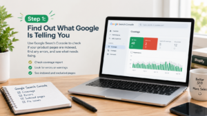 Step-by-step guide to using Google Search Console to check Shopify product page indexing, identify errors and warnings, and find excluded pages.