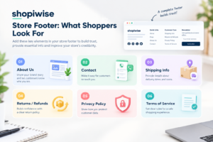 Store footer showing six trust pages: About, Contact, Shipping, Returns, Privacy, and Terms