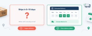 Vague shipping time compared with a calendar showing a clear estimated delivery date range